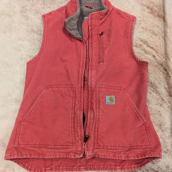 Carhartt Women's Washed Duck Mock Neck Vest - Sherpa Lined Small Pink/Rose color - Picture 3 of 9